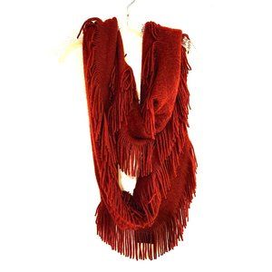 Fringed Nanette Lepore Red Knit Infinity Scarf NEW